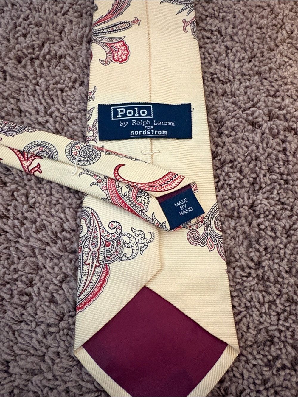 Polo by Ralph Lauren Cream Paisley Tie with Burgundy Tip
